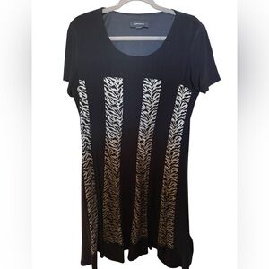 R&M Richards Dress L Black Zebra Sequin Tunic Swing Dress Stretch
